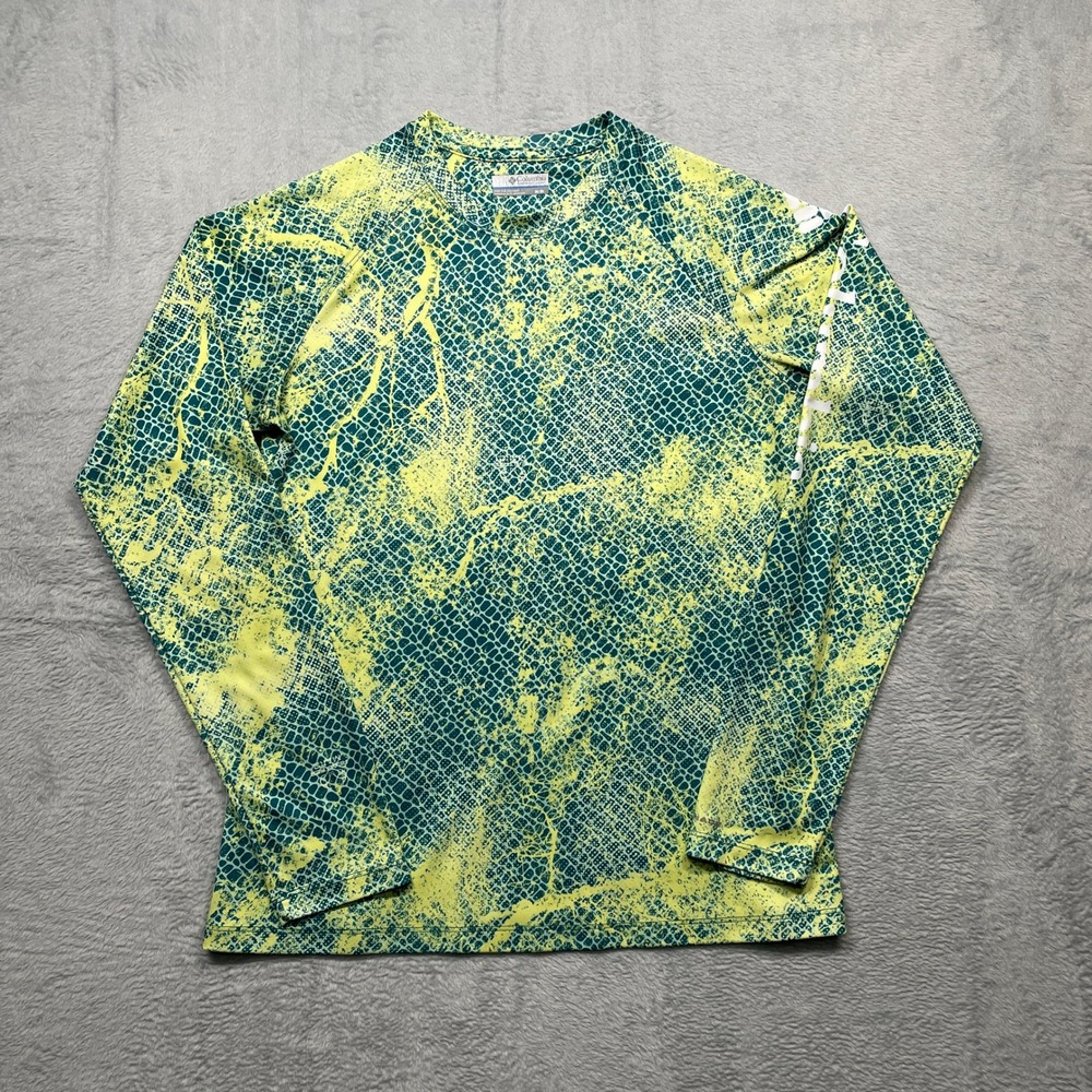 Columbia Performance Shirt Mens Medium Green Yellow Snakeskin PFG Long Sleeve